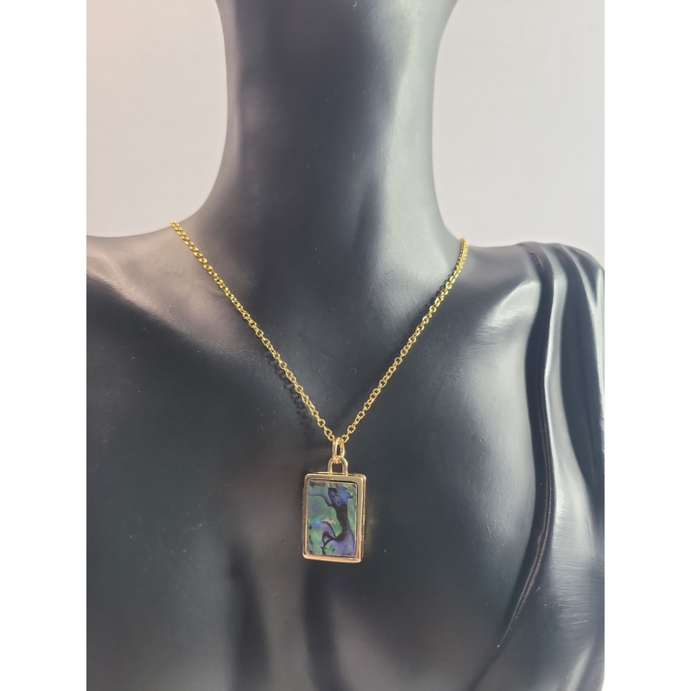 Abalone Shell Book Locket Necklace Gold Tone Photo Locket Pendant Iridescent